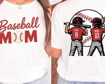 Personalized Baseball Mom Shirt with Kids Names, Custom Name and Number Baseball T-Shirt, Sports Mom Gift