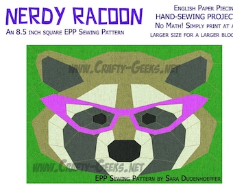 Nerdy Racoon DIY English Paper Piecing Sewing Pattern Hipster