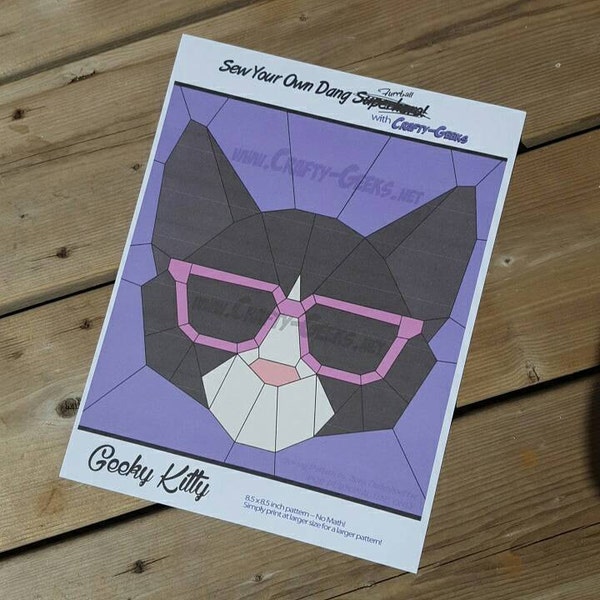 Geeky Kitty - PDF Sewing Pattern - Hipster Nerd Glasses Cat