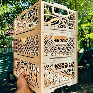 Lot de neuf belles boîtes de rangement empilables en bois découpées au laser modèles empilables fichiers numériques SVG DXF AI Pdf boîte de rangement décorative