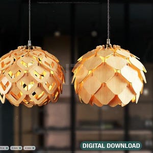 Lámpara colgante de madera con forma de piña escandinava Plantilla de lámpara colgante svg cortada con láser Descarga digital / SVG, DXF, AI