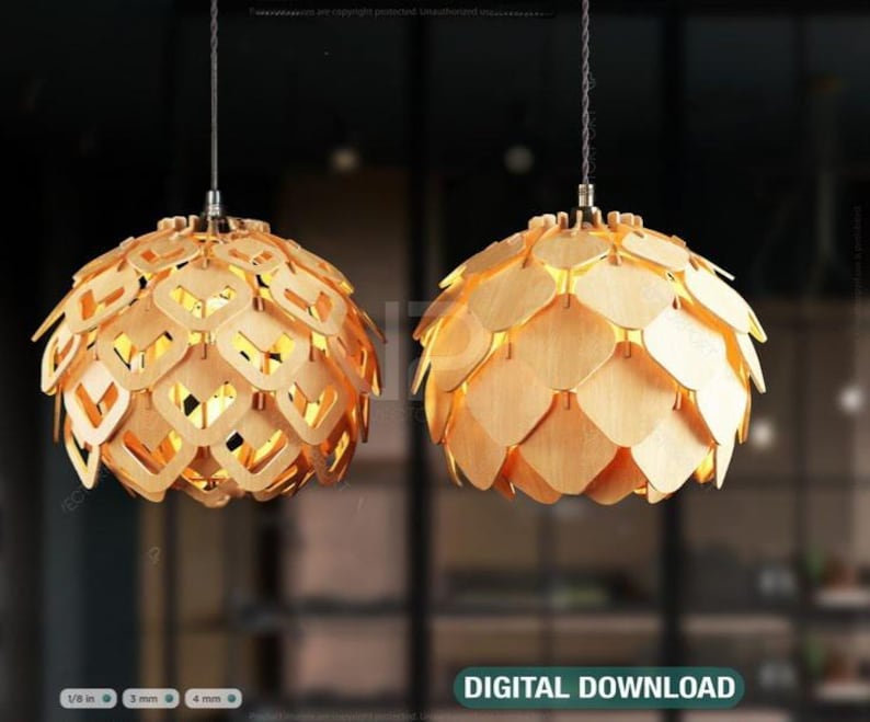 Plantilla de pantalla de lámpara de piña: Lámpara de araña escandinava, diseño cortado a láser (descarga digital)