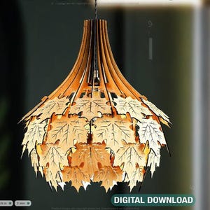 Pantalla de lámpara colgante de madera con hojas de arce escandinavas Plantilla de lámpara colgante svg cortada con láser Descarga digital/SVG, DXF, AI