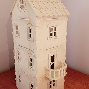 Casa de bonecas modular com varanda. Padrão para roteador CNC e corte a laser (escala 1:12). Bonecas de 4-8 polegadas (12-20 cm). Projetos vetoriais.