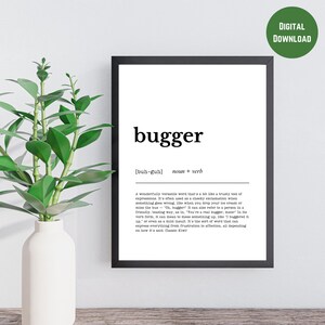 Bugger Definition Kontorsväggdekor, Hemväggdekor, Affischkonst, Gåva, Aotearoa Nya Zeeland, DIGITALT