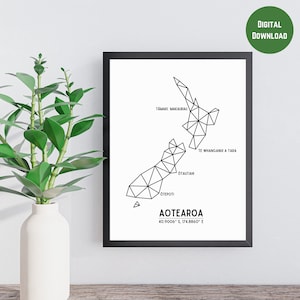 Aotearoa mit Te Reo Stadtnamen druckbare Wandkunst als Büro Wand Dekor, Haus Wand Dekor, Geschenk, Aotearoa, Neuseeland, DIGITAL