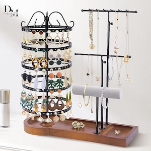 Handmade Jewelry Organizer Stand, Metal Jewelry Holder for Earrings, Rings, Necklace & Bracelets, Jewelry Display Rack for Vanity or Dresser