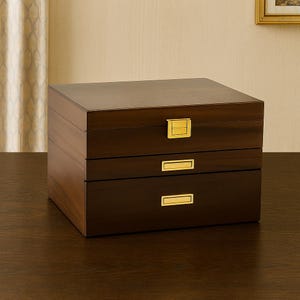 Handmade Wooden Jewelry Box Organizer: 3-Layer Mirrored Storage