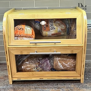 Wood Bread Box with Clear Window, Rustic Bread Storage Container, Vintage Handmade Box, Farmhouse Style Bread Bin, Unique Wooden Bread box