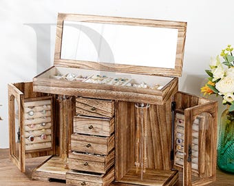 Rustic Wooden Jewelry Box: 5-Layer Farmhouse Organizer