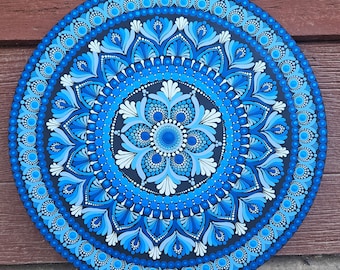 18" acryl handgeschilderde mandalakunst op rond hout