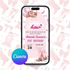 Pink Cowgirl Birthday Party Digital Invitation (Canva)