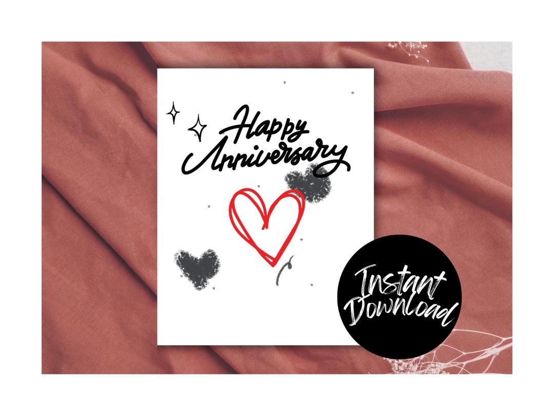 Black and White Anniversary Card, Digital Instant Download, Print ...
