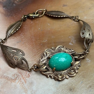 Leaf Bloom Bracelet w/ Ornate Setting Vintage Tooled | 7&quot; Bracelet | REF1172