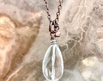 Fluorite Teardrop Necklace – 15” Vintaj Natural Brass Choker | Vintage-Inspired Choker with Fluorite Gemstone | Brass Bead Accent | REF1204