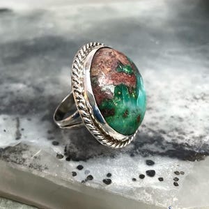 Vintage Sterling Silver 925 Chrysocolla Ring | Bold Southwestern Statement Jewelry | Size 8 | 15 grams | REF1210
