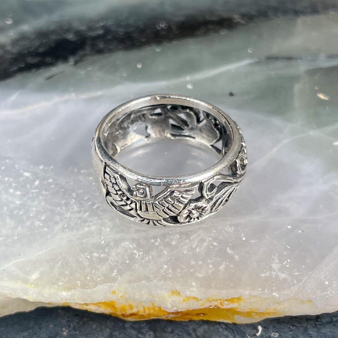 Vintage 925 Sterling Silver Floral Band Ring Art Nouveau Boho - Etsy
