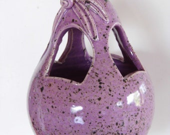 Purple - Highfired stoneware clay Pear Birdfeeder