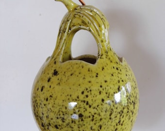 Yellow - Highfired stoneware clay Pear Birdfeeder