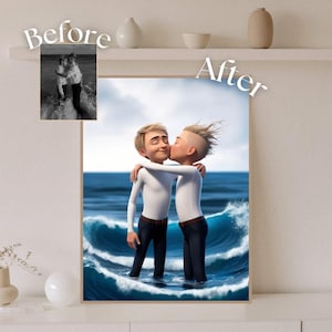 Custom Gay Couple Portrait Cartoon, Cartoon, Photo Caricature, LGBT Gift, Wall Poster, AI Digital File