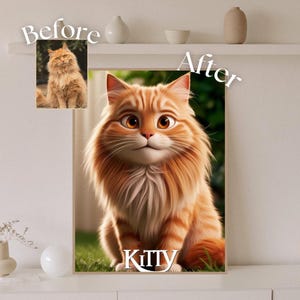 Personalized pet portrait, cat portrait from photo, custom cartoon cat portrait, wall art for cat lovers, digital file IA