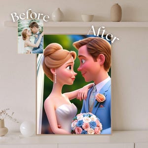 Portrait de mariage personnalisé en dessin animé, portrait mariage cartoon, caricature mariage, cadeau de mariage, fichier numérique IA
