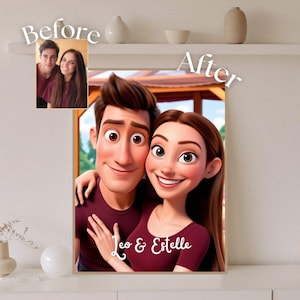 Personalized couple portrait, cartoon portrait from photo, custom cartoon couple portrait, personalized portrait for lovers, digital file IA