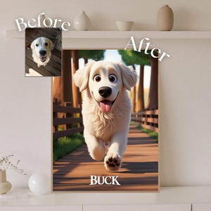 Personalized pet portrait, cartoon portrait from photo, custom cartoon dog cat portrait, wall art for pet lovers, digital file IA