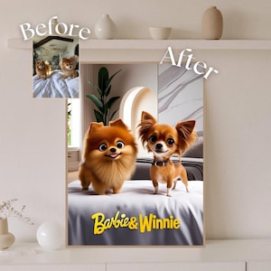 Personalized pet portrait, cartoon portrait from photo, custom cartoon dog cat portrait, wall art for pet lovers, digital file IA