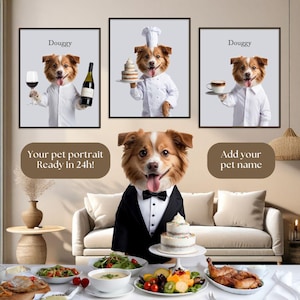 Personalisiertes Haustierportrait, Koch Hundeposter, Sommelier Katzenportrait, Lustiges Tierposter, Hundewandkunst