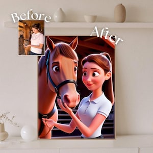 Custom Pet Portrait Cartoon, Cartoon, Photo Caricature, Horse Gift, Wall Poster, AI Digital File