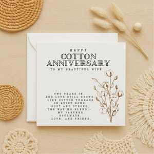 コットンアニバーサリーカード、パーソナライズされた2周年記念カード、結婚記念日のギフト、妻または夫への2周年記念ラブカード、299