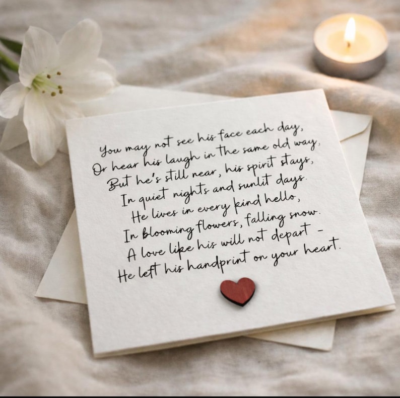 Sympathy Card , Handmade Card for Loss, Comforting Memorial Card, Bereavement Card for Grieving Wife, Poem for Loss husband, dad, son, 200 image 2