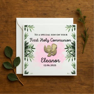 Personalised First Holy Communion Card girl ,Religious luxury Card,  Blessed Communion Card, Holy Communion Gift,  Sacrament Keepsake,  209