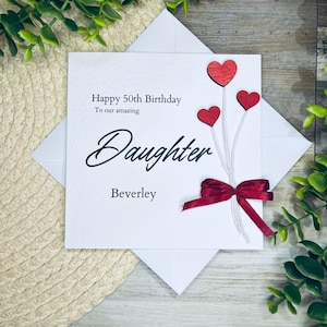 Carte d'anniversaire personnalisée pour fille maman soeur amie quelqu'un de spécial avec coeur en bois belle carte pour femme jolie carte avec noeud 024