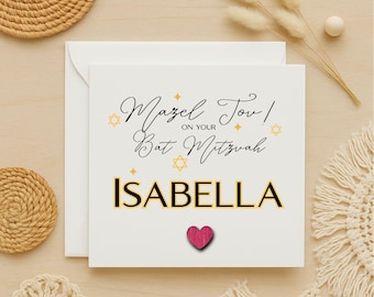 Bat mitzvah card, personalised bat mitzvah card for daughter, mazel tov on your bat mitzvah card, bat mitzvah card, Jewish card, 290