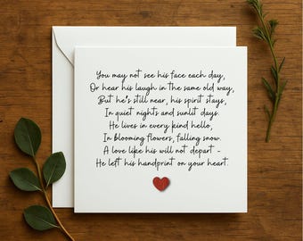 Sympathy Card , Handmade Card for Loss, Comforting Memorial Card, Bereavement Card for Grieving Wife, Poem for Loss husband, dad, son, 200