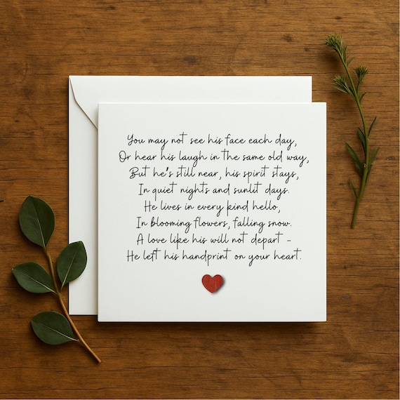 Sympathy Card , Handmade Card for Loss, Comforting Memorial Card, Bereavement Card for Grieving Wife, Poem for Loss husband, dad, son, 200