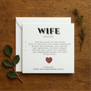 結婚記念日カード、妻への記念日カード、ロマンチックなパーソナライズカード、カスタムラブノート、妻への贈り物、面白いパーソナライズカード、229