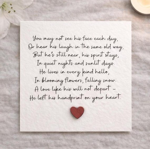 Sympathy Card , Handmade Card for Loss, Comforting Memorial Card, Bereavement Card for Grieving Wife, Poem for Loss husband, dad, son, 200