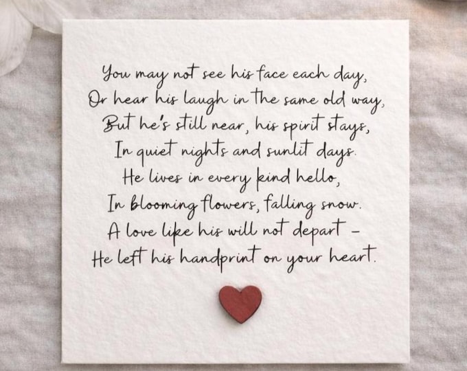 Sympathy Card , Handmade Card for Loss, Comforting Memorial Card, Bereavement Card for Grieving Wife, Poem for Loss husband, dad, son, 200