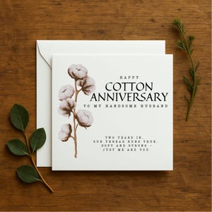 Carte d'anniversaire de mariage en coton, carte de 2e anniversaire personnalisée, cadeau d'anniversaire de mariage, carte d'amour de deuxième anniversaire pour femme ou mari, 323