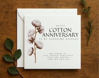 Cotton Anniversary Card, Personalized 2nd Anniversary Card, Wedding Anniversary gift,  Second Anniversary Love Card for wife or husband, 323