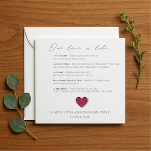 Carte d'anniversaire pour mari, lettre d'amour personnalisée, cadeau d'anniversaire en porcelaine, souvenir romantique, souvenir de renouvellement de vœux, 20 ans