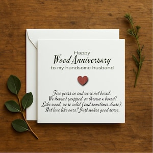 Carte de 5e anniversaire pour lui ou elle, cadeau d'anniversaire en bois personnalisé, message sincère personnalisé, cadeau unique pour conjoint, mari 225