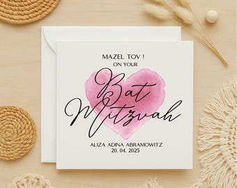 Bat mitzvah card, personalised bat mitzvah card for daughter, mazel tov on your bat mitzvah card, bat mitzvah card, Jewish card, 287
