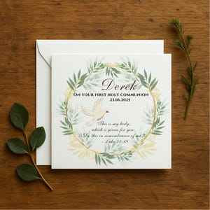 Personalised First Holy Communion Card, Blessed Communion Card, Holy Communion Gift,  Sacrament Keepsake, Religious luxury Card, 206