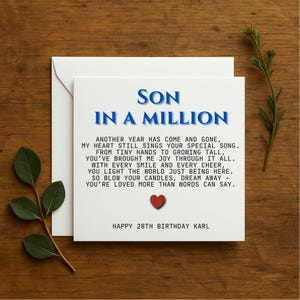 Carte de joyeux anniversaire pour fils, carte d'anniversaire personnalisée pour fils, carte personnalisable unique pour fils, souvenir d'anniversaire pour fils adulte, 214