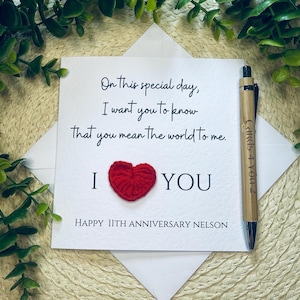 Carte d'anniversaire de mariage, carte pour femme, carte pour mari, crochet fait main, carte unique, carte de la femme, 031