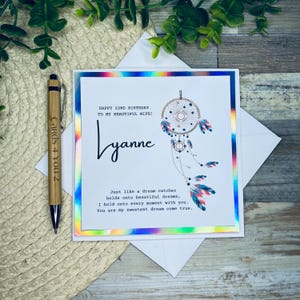Carte d'anniversaire attrape-rêves faite main, message personnalisé, carte de voeux personnalisable, carte d'amour minimaliste, anniversaire attentionné, 111